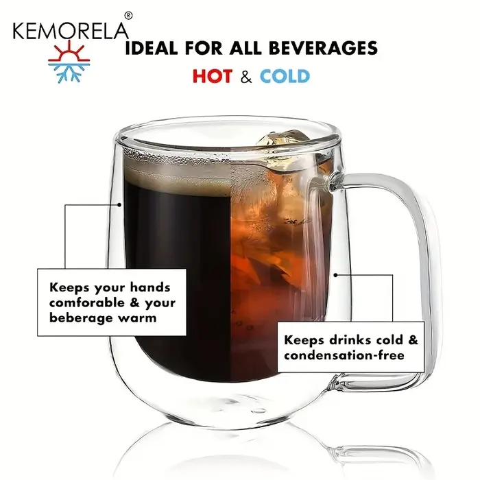KEMORELA 1/2 pièces tasse à café Double paroi avec poignée
