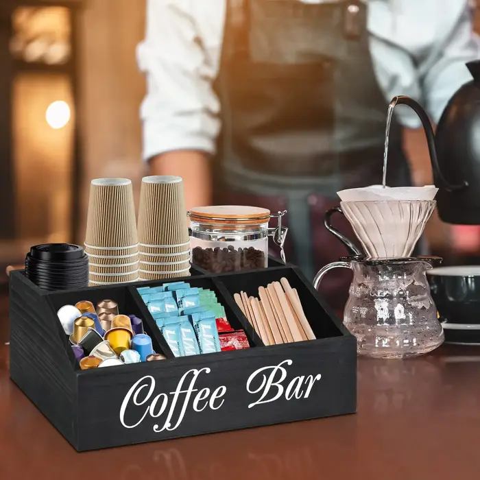 Panier de rangement en bois pour bar à café - Organisateur d'accessoires