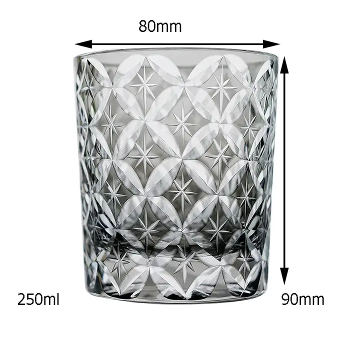 Star Pattern Whiskey Glass 250ml, Hand Engraved Edo Kiriko Crystal Tumbler, Vaso Whisky Grabado Estr
