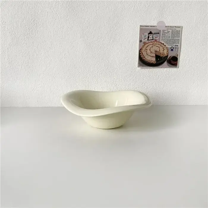 Bol à salade en céramique ondulé, créatif, irrégulier, couleur unie, crème, café, vaisselle, Design,