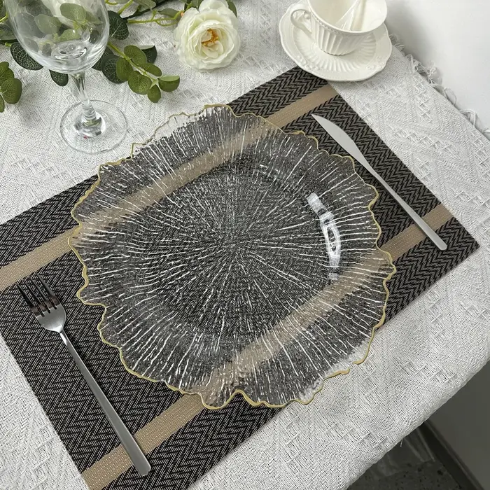 100 pièces de sous-assiettes transparentes décoratives de 33 cm pour la table