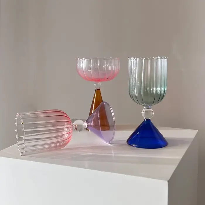 Créatif deux tons vert bleu ambre violet couleur ondulation Style Martini Mojito Champagne Margarita verres à Cocktail gobelet tasse