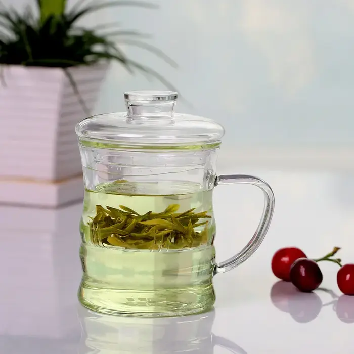 Tasses à thé domestiques en verre transparent épais, Design en bambou, service à thé de bureau haut de gamme, résistance aux hautes températures pour poêle, filtre à thé