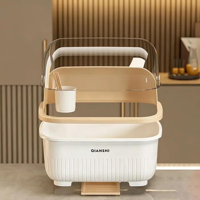 Égouttoir à vaisselle avec couvercle de protection - Meuble de rangement de cuisine peu encombrant et anti-poussière