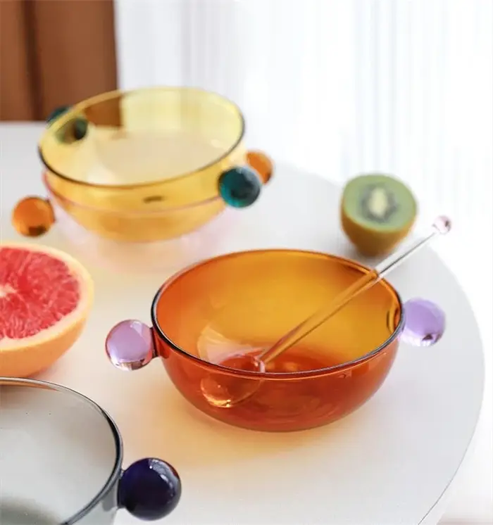 Filles à salade de fruits en verre coloré à double poignée boule