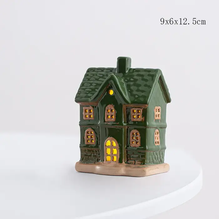 Décoration de noël porcelaine Miniature maison de Village lumière LED céramique château modèle