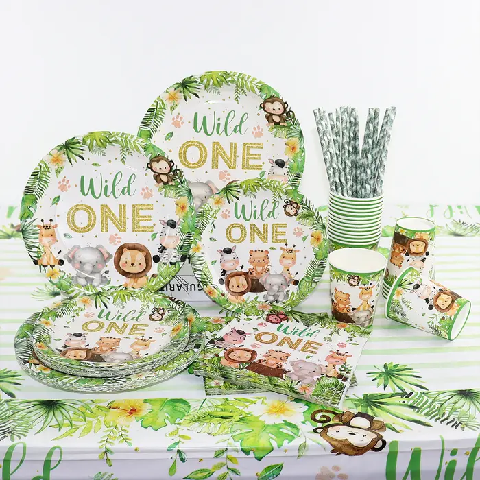 Décorations de fête d'anniversaire de la forêt et de la Jungle, ensemble de nappe avec animaux sauvages, fournitures de fête d'anniversaire pour Safari dans la forêt