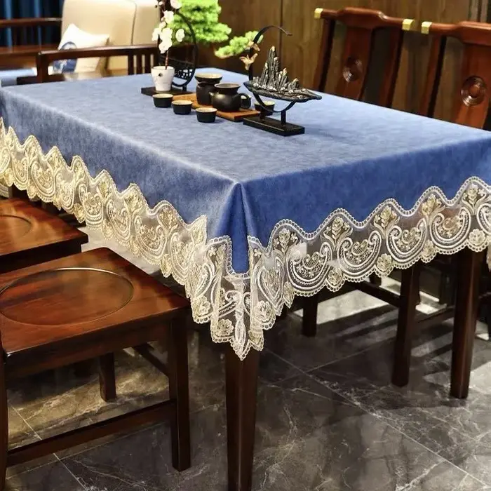 Nappe en cuir PU dentelle imperméable, couverture de table, rectangulaire, salle à manger, cuisine,