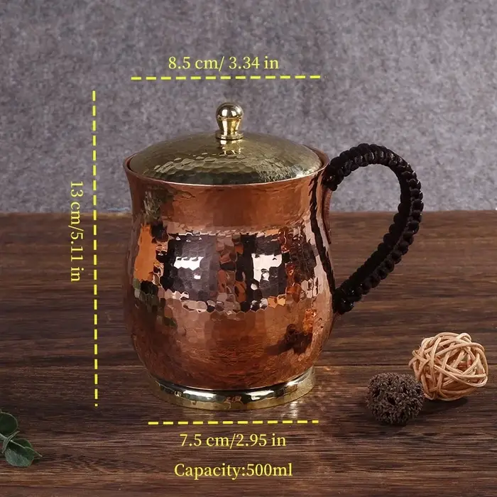 Tasse à café en cuivre Vintage, mule de moscou faite à la main, Portable 500ml avec couvercle, tasse