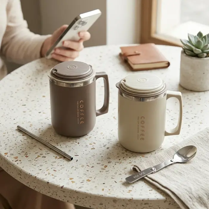Mug de voyage isotherme avec poignée en acier inoxydable 304