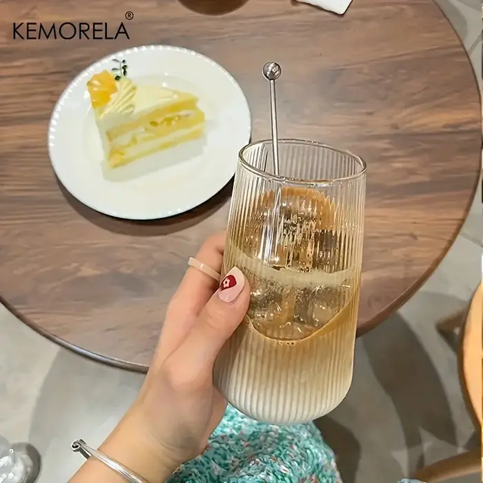 EllMORELA-Tasse en Verre Transparente à Rayures Verticales avec Couvercle
