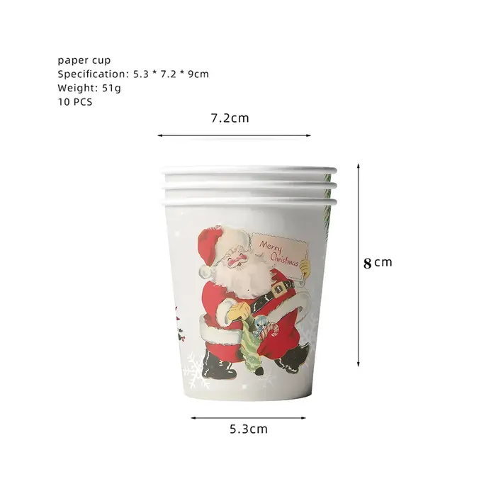 Vaisselle jetable de noël, assiettes en papier, tasse, décoration de joyeux noël et du nouvel an