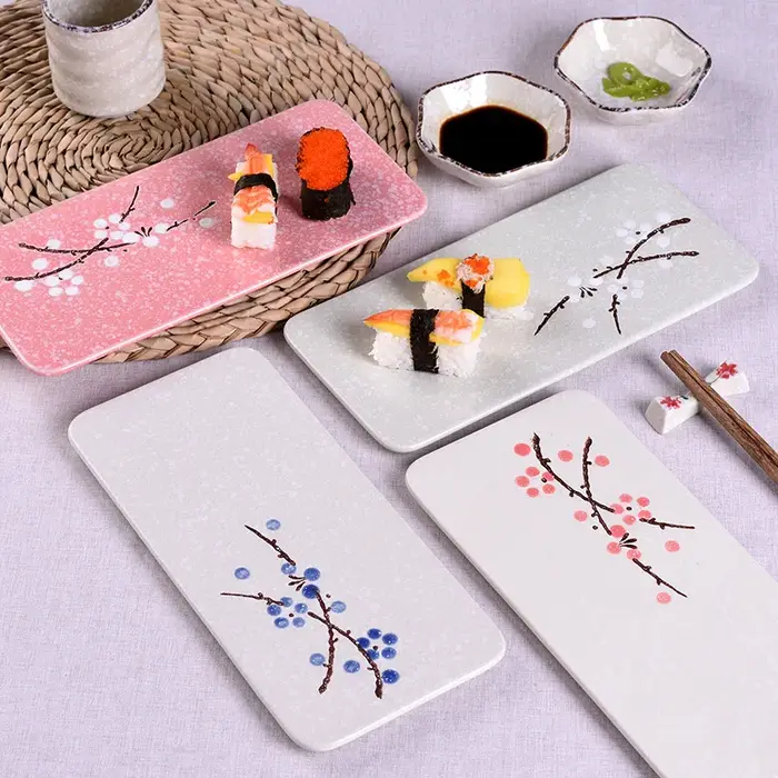 Assiettes rectangulaires en céramique de style japonais