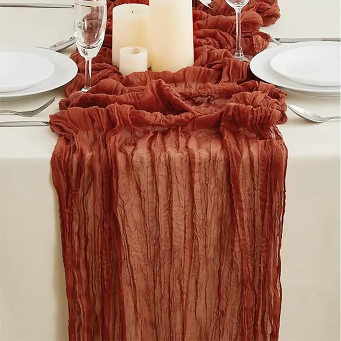 Chemin de Table en tissu de fromage en terre cuite, décor de mariage romantique, chemin de Table Boh