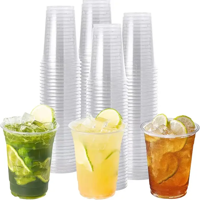 Gobelets en plastique transparent de 16OZ, 50 pièces, couvercles plats, gobelets jetables pour fête 