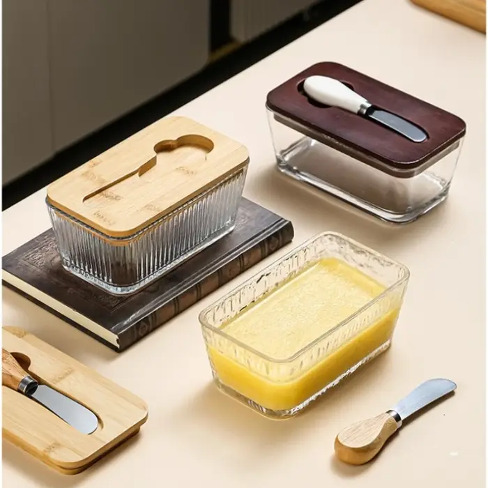 Porte-beurre en verre avec couvercle et couteau à beurre
