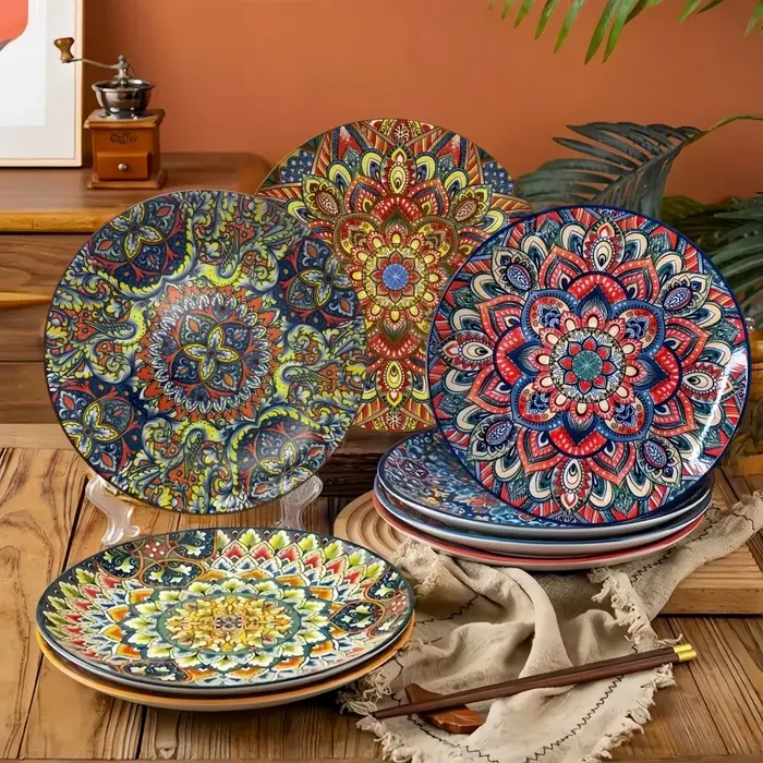 Assiette ronde en céramique de style bohème