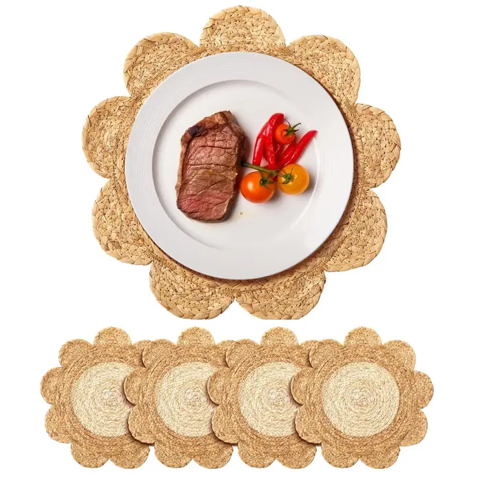 Ensemble de 4 sets de table ronds en rotin tissé