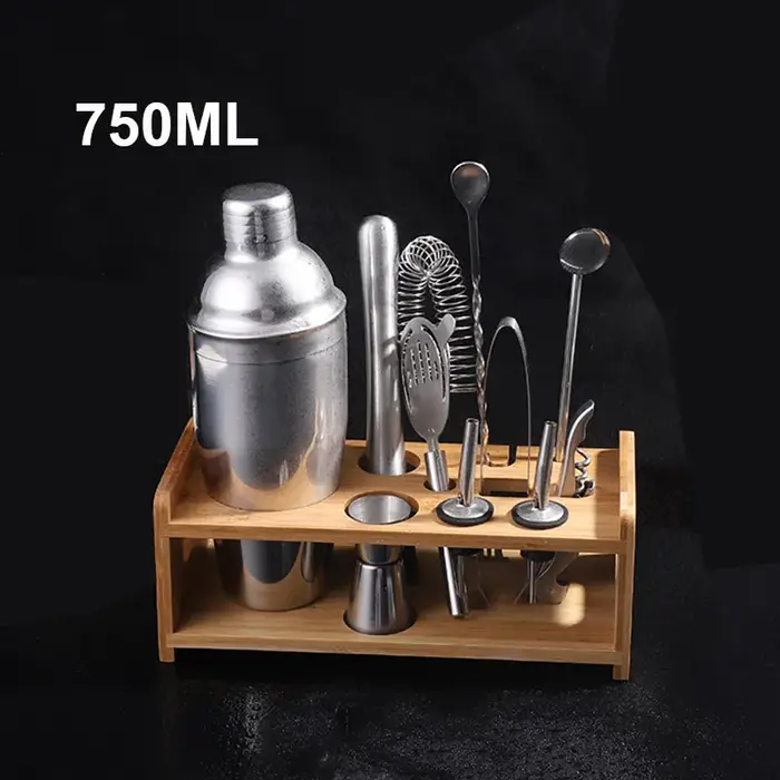 UPORS - Shaker cocktail en acier inoxydable 550-750mL et ses accessoires de mesure et nettoyage
