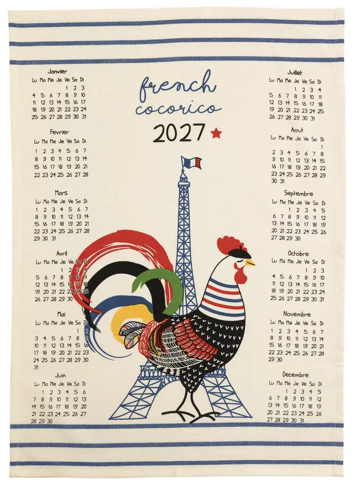 Torchon Calendrier recycl French Cocorico 2027 Ecru 50 x 70