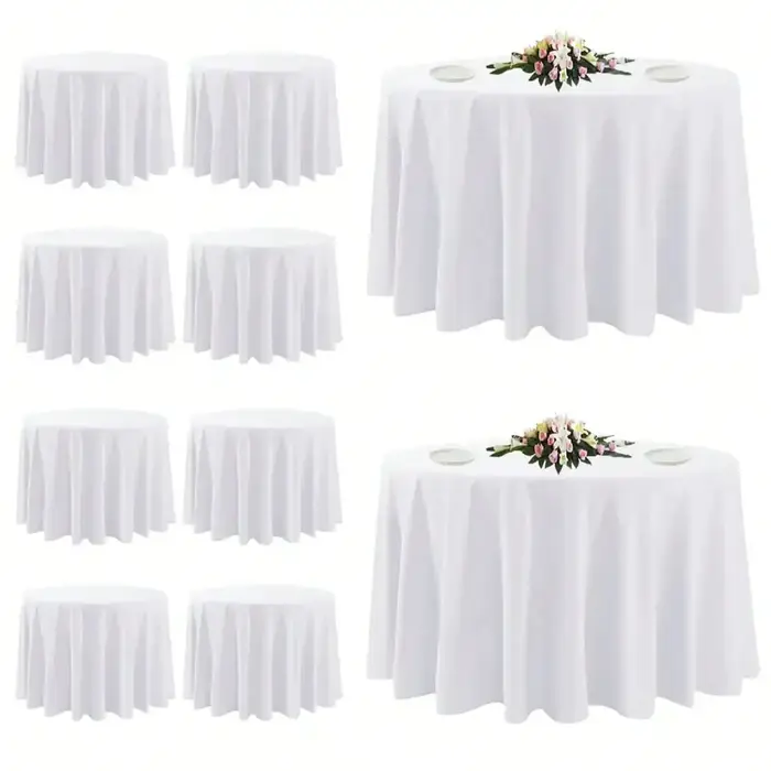 Nappe blanche, style moderne, polyester, ronde, résistante aux taches, infroissable, lavable, cuisine, salle à manger, mariage, banquet