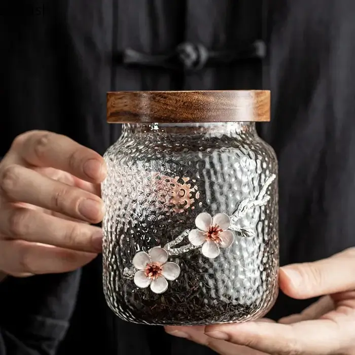 Bocal de rangement en verre à motif de marteau