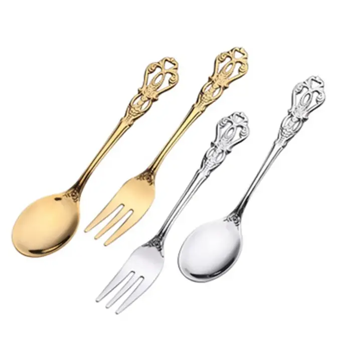 1 paire Vintage or cuillère fourchette ensemble de couverts en acier inoxydable luxe Dessert