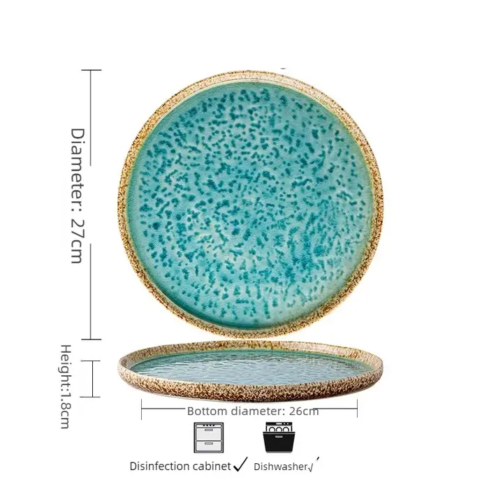 1 pièce Assiette de table en céramique bleu marine à glaçure craquelée de forme spéciale rétro