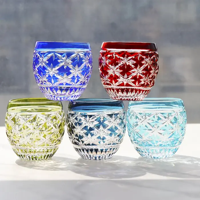 Verres à shot en cristal coloré Edo Kiriko japonais
