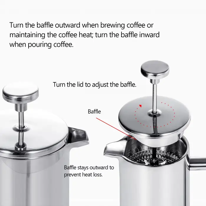 Cafetière à pression française en acier inoxydable