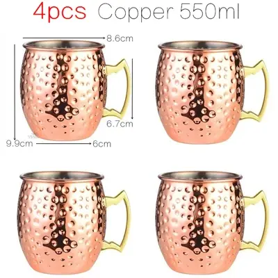 4 pièces 550ml martelé cuivre plaqué moscou Mule tasse Cocktail bière café tasse Drinkware Tazas