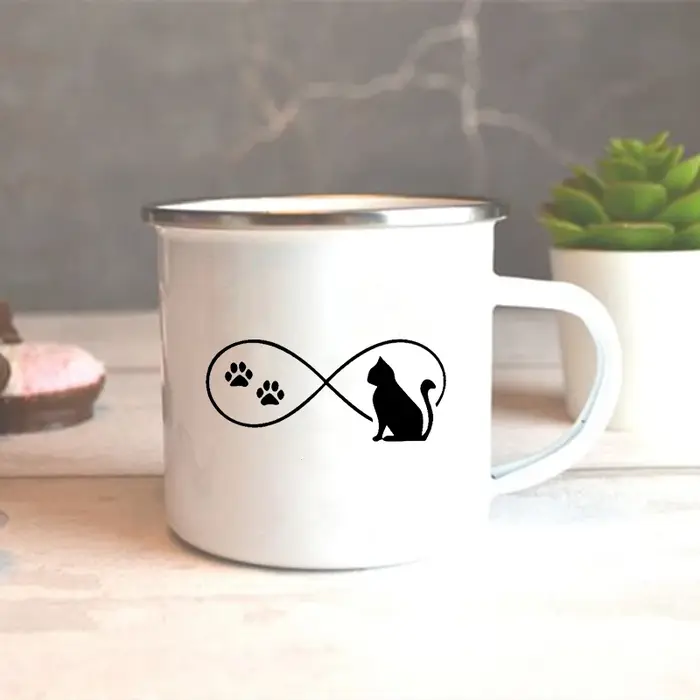 Tasse en émail imprimée I Love My Cat