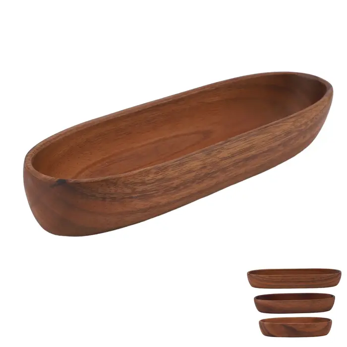 Bol à salade en bois, bol en bois multifonction en forme de bateau