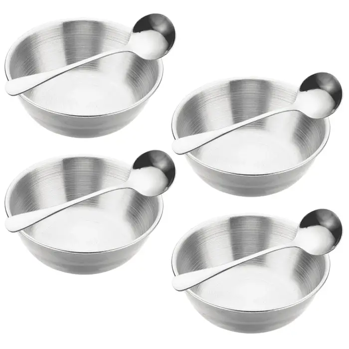 4 pièces de coupelles à sauce en acier inoxydable et 4 cuillères pour servir les apéritifs et les co