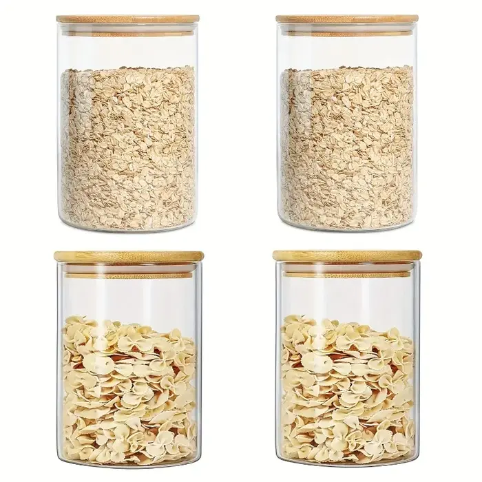 Bocaux de stockage ronds en verre avec couvercle en bambou