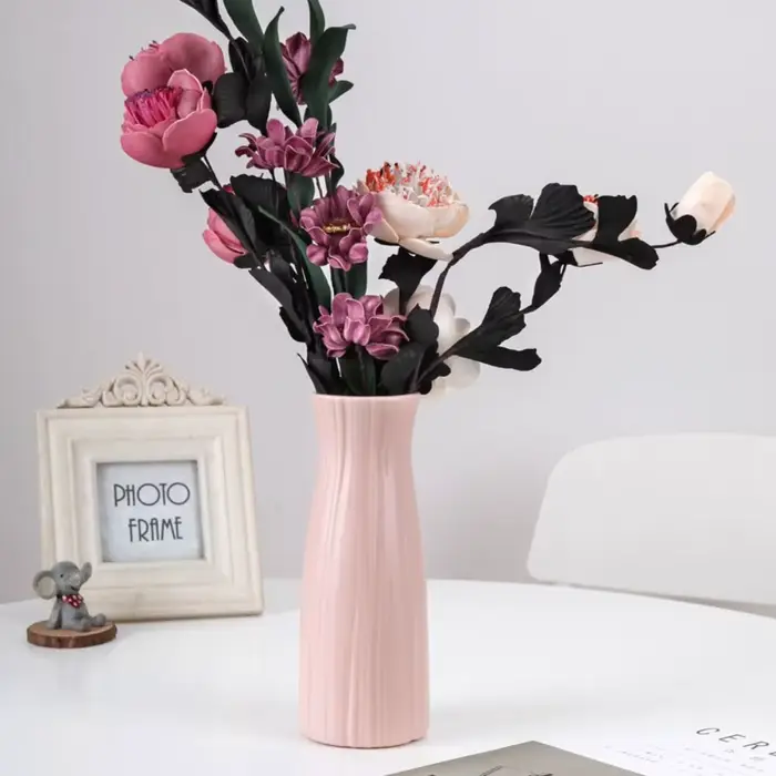 Vase à Fleurs en Plastique et Céramique Solide, Récipient de Décoration de Salon