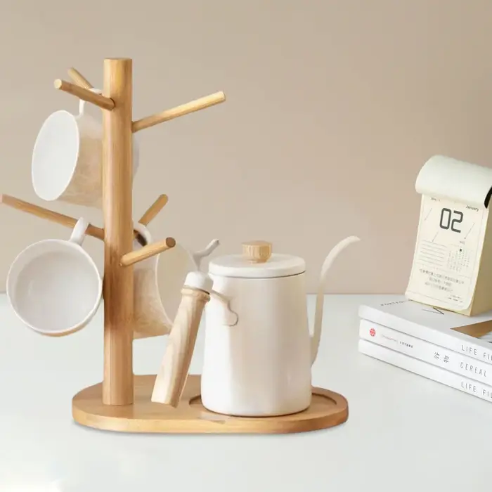 Porte-tasse en bambou avec 3/6 crochets