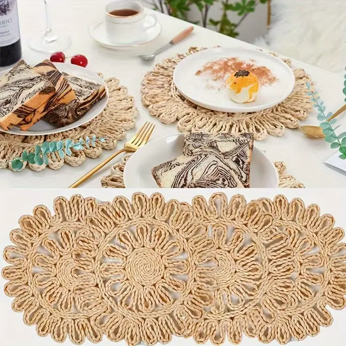 Napperons et sous-verres en rotin tissé à la main – Tapis de table circulaires résistants à la chaleur pour la cuisine