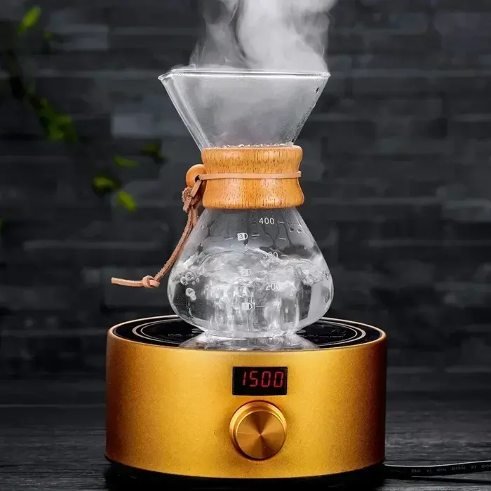 Bouilloire à café en verre avec filtre en acier inoxydable