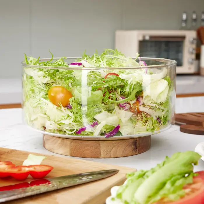 Bol à fruits en verre créatif grand bol à salade Base en bois collations pop-corn noix bols de rangement maison noël Snack conteneur de stockage