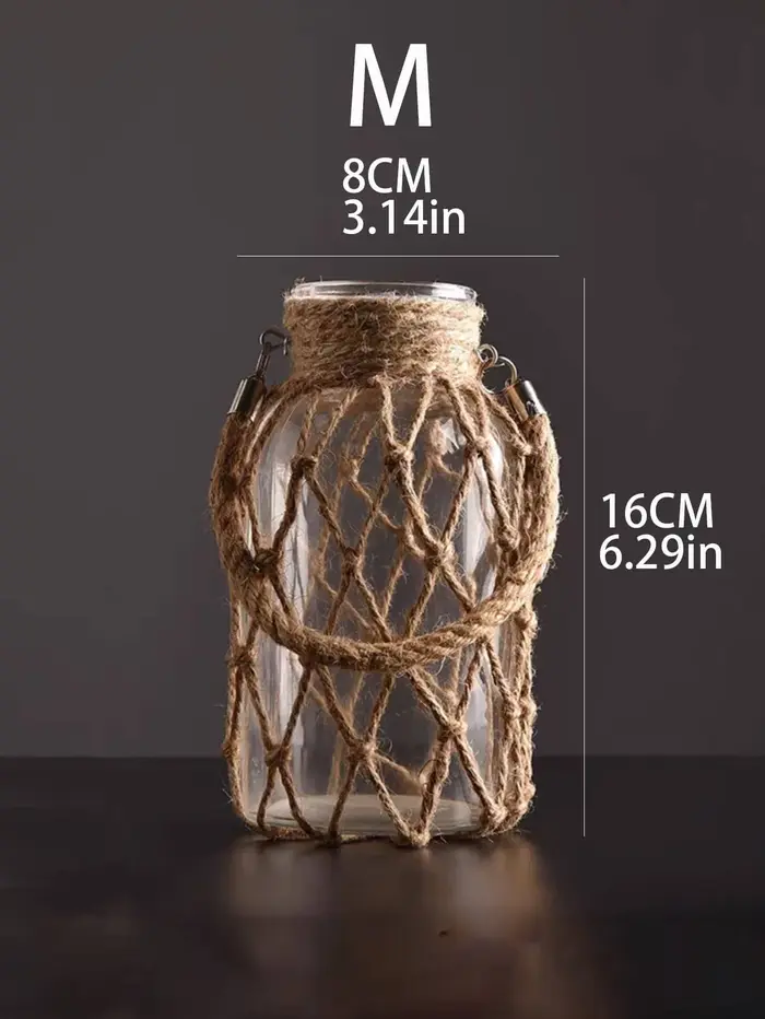 Vase en verre en corde de chanvre tissé à la main