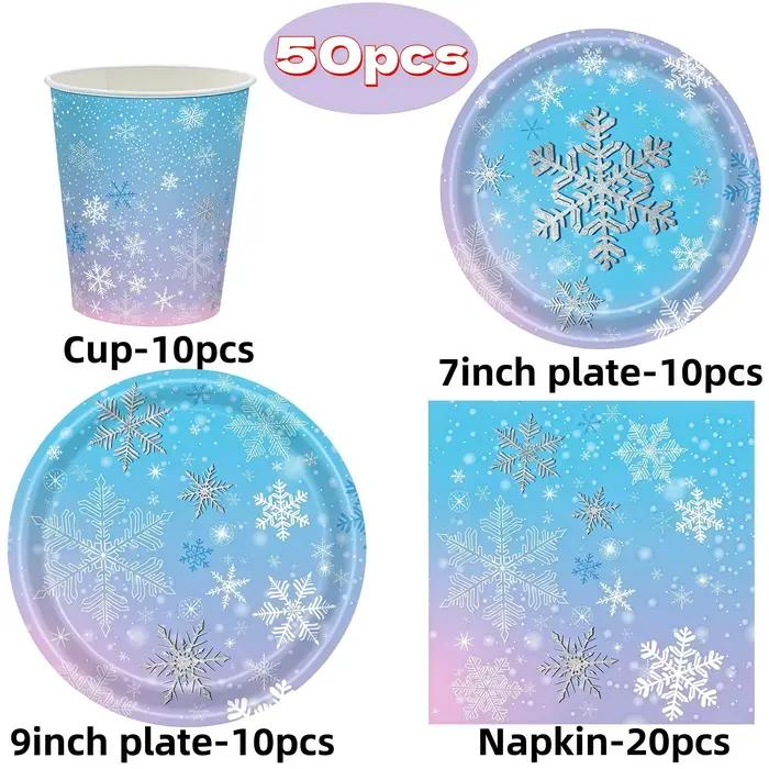 Ensemble de vaisselle pour fête de Noël avec flocons de neige