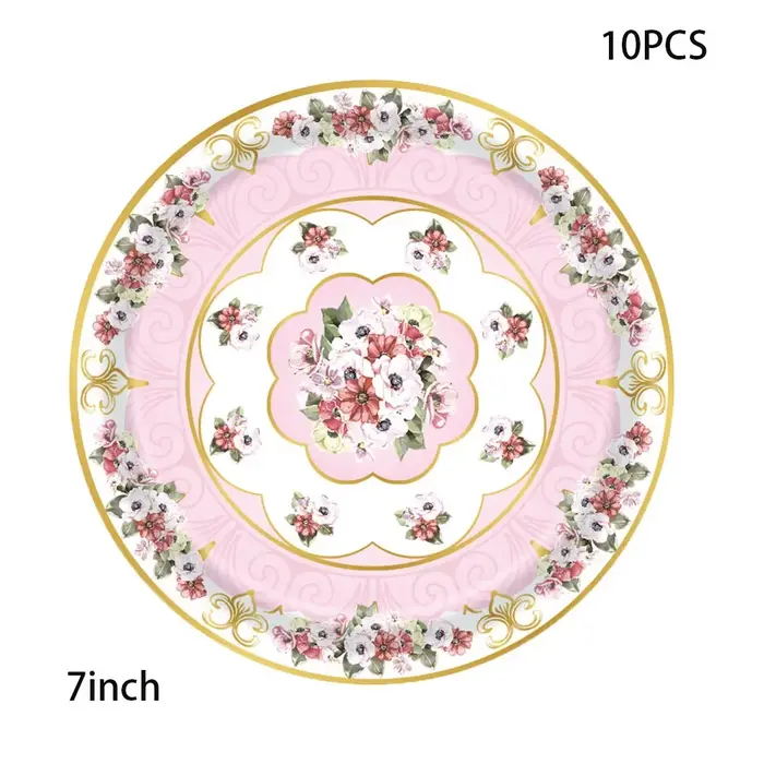 Vaisselle Jetable Thème Thé Rétro Filles Anniversaire Fleurs Assiettes En Papier Tasses Serviettes E