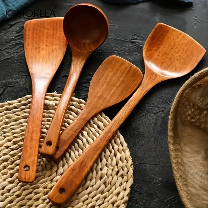 KEMORELA 4 pièces ensemble d'ustensiles de cuisine outils de cuisine pelle à bois cuillère antiadhés