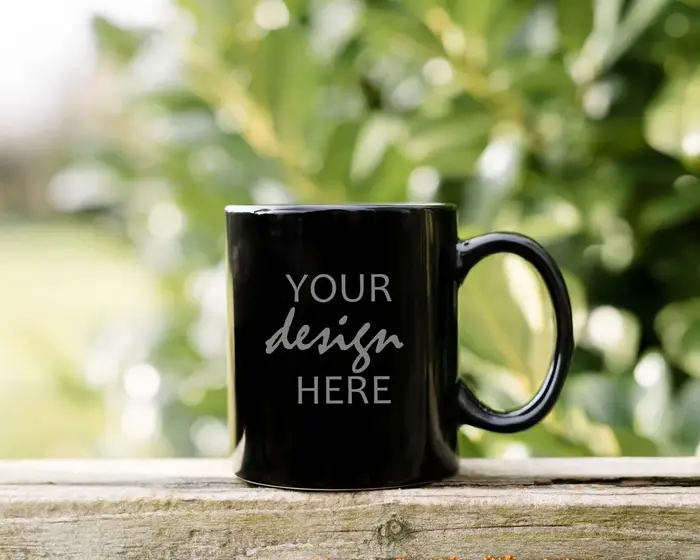 Tasse à Café et Thé en Céramique Noire Personnalisée avec Votre Photo et Texte Logo