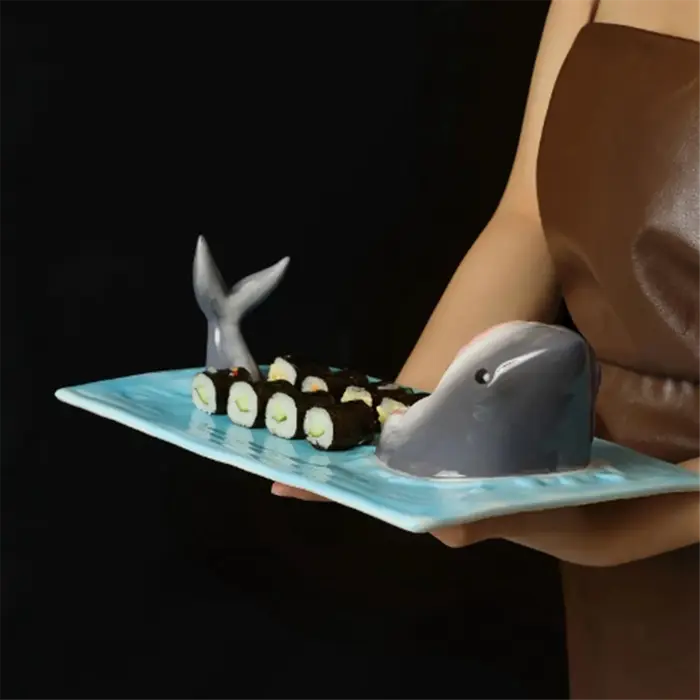 Assiette à Sushi en céramique AA91, planche à fromage rectangulaire en forme de requins, décoration 