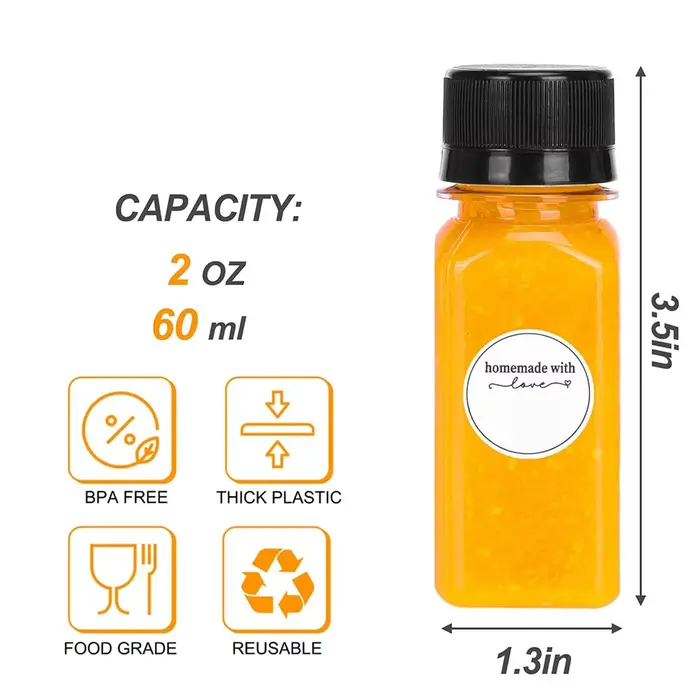 Bouteilles à shot de 2 oz avec bouchons, bouteilles à jus vides pour la préparation de jus, contenan