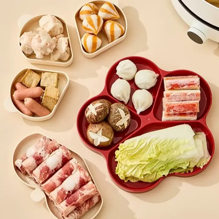 Assiette de préparation en plastique réutilisable à 4 compartiments