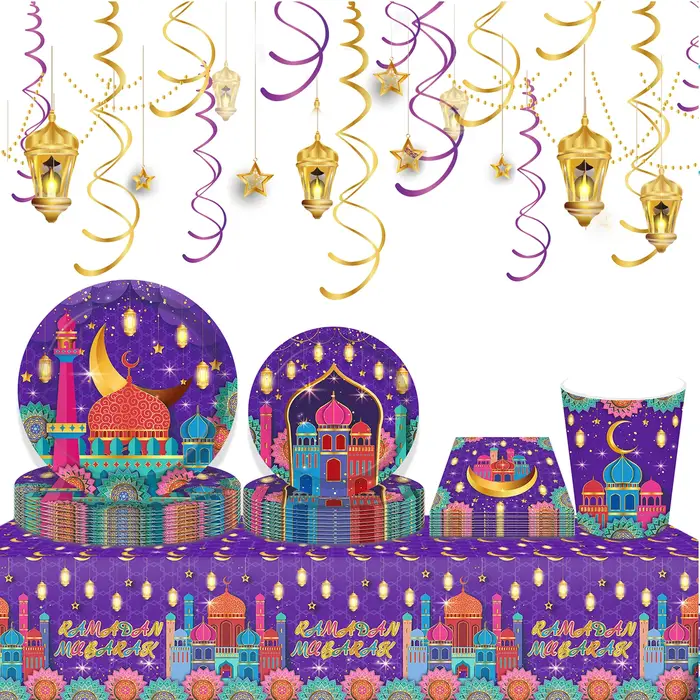 Eid Ramadan Mubarak fête vaisselle jetable ensembles islamique musulman Eid-ul-fitr lune étoile Festival