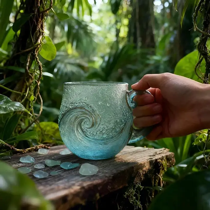 Tasse ondulée en verre de mer 12 Oz